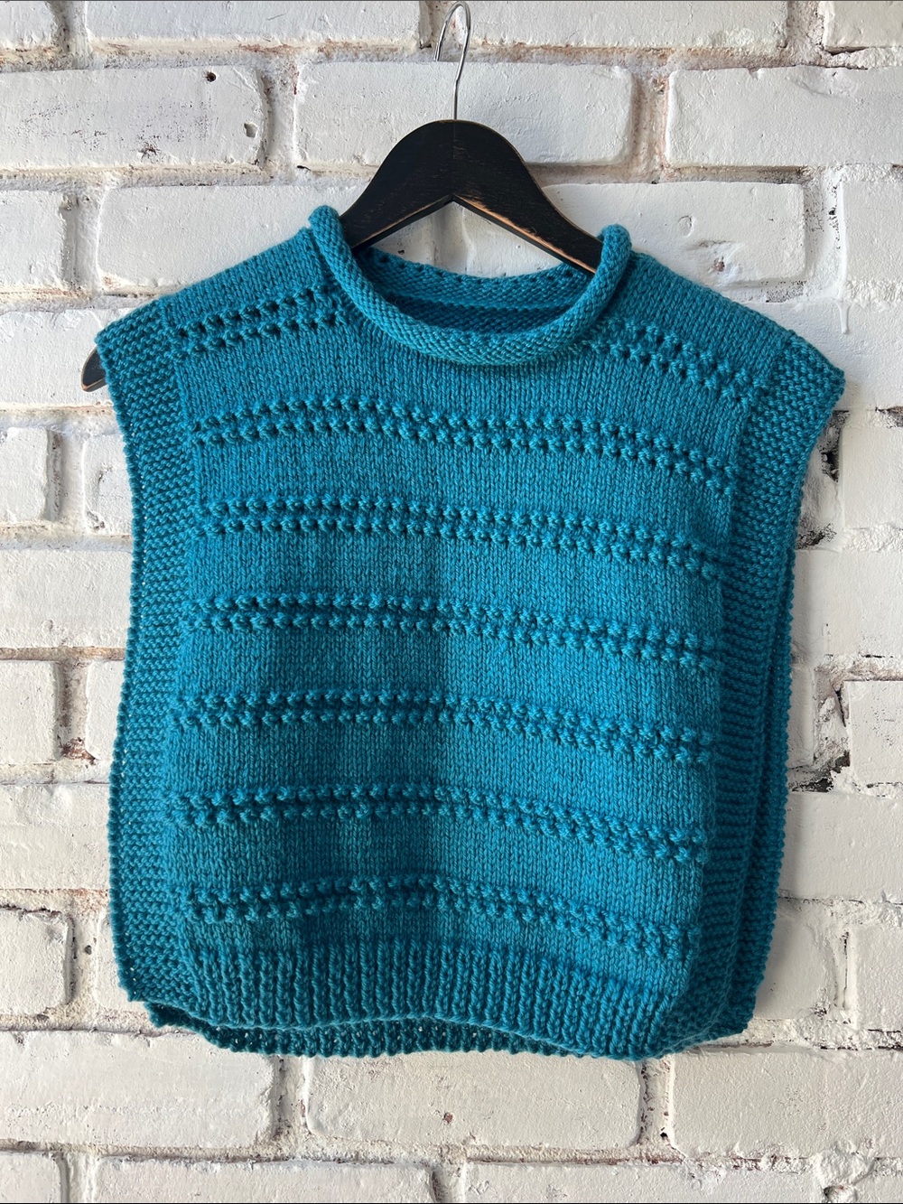 Teal Knit Sleeveless Sweater Vest with no under arm